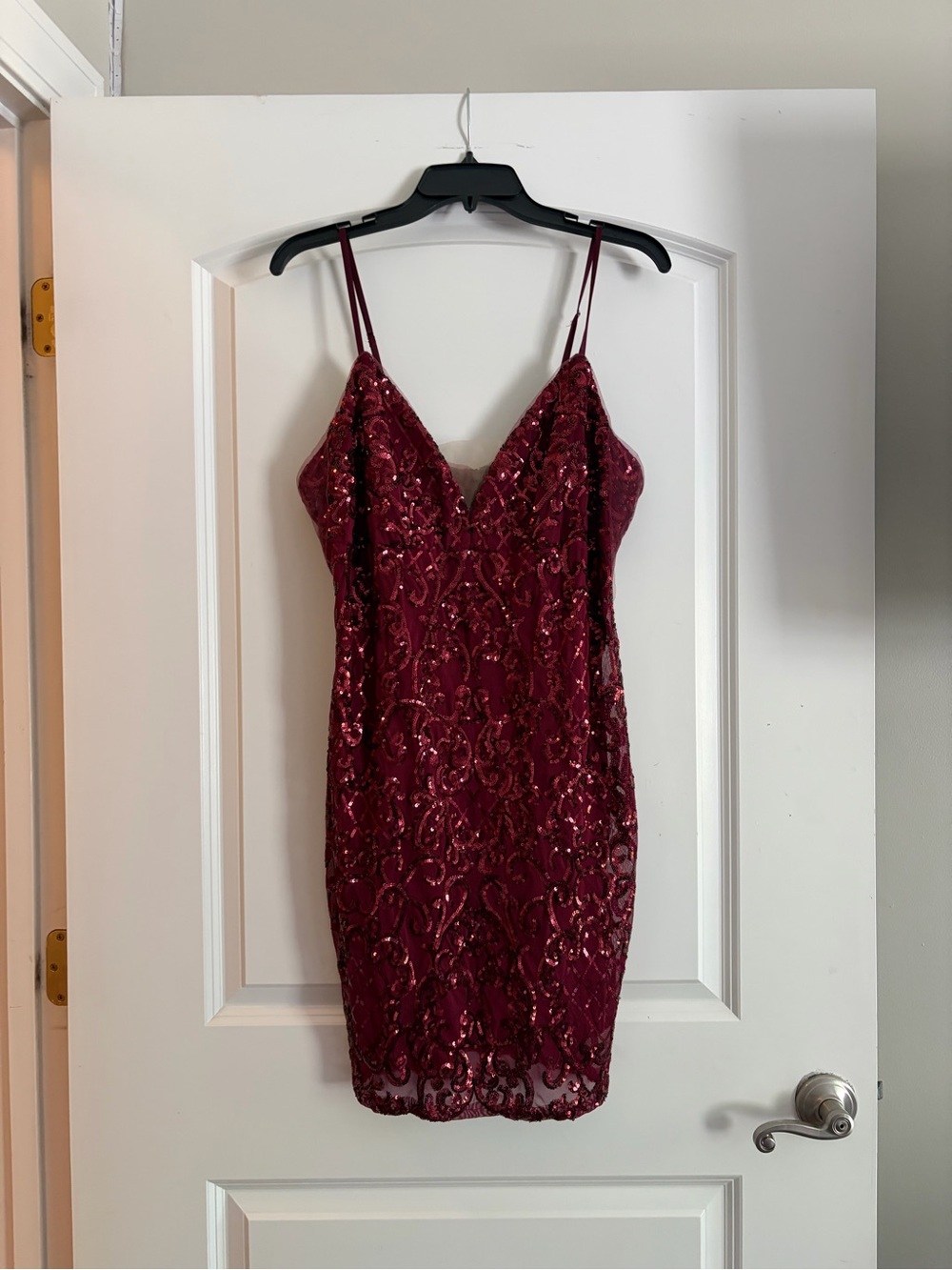 Davids Bridal Embellished Burgundy Slip Dress